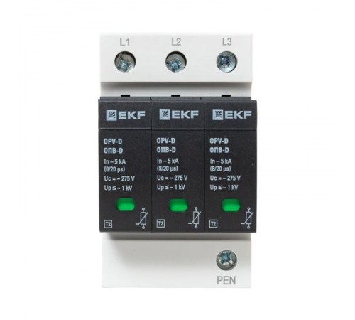 Ограничитель импульсных напряжений серии ОПВ-D/3P In 5кА 230В (с сигнализацией) EKF PROxima  opv-d3  EKF