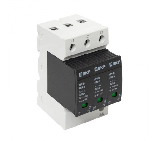 Ограничитель импульсных напряжений серии ОПВ-D/3P In 5кА 230В (с сигнализацией) EKF PROxima  opv-d3  EKF
