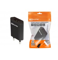 Сетевое зарядное устройство, СЗУ 2, 1 А, 1 USB, черный,  SQ1810-0002  TDM