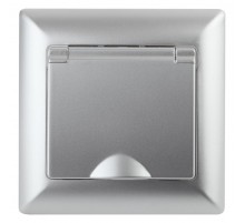 Розетка Intro Solo 4-203-03 с заземлением 2P+E Schuko с крышкой, 16А-250В, IP20, СУ, алюминий  Б0053659  Intro