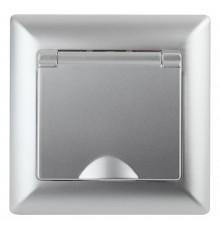 Розетка Intro Solo 4-203-03 с заземлением 2P+E Schuko с крышкой, 16А-250В, IP20, СУ, алюминий  Б0053659  Intro