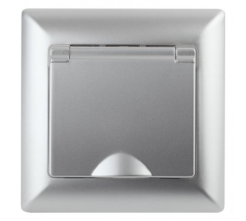 Розетка Intro Solo 4-203-03 с заземлением 2P+E Schuko с крышкой, 16А-250В, IP20, СУ, алюминий  Б0053659  Intro