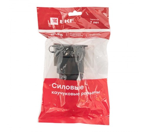 Розетка переносная с защитной крышкой каучуковая 230В 2P+PE 16A IP44 EKF PROxima  RPS-012-16-230-44  EKF