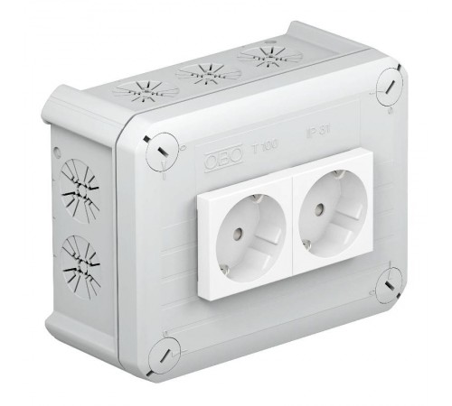 Коробка распределительная T100, 150x116x67 мм мм, с 2 Modul 45 (T 100 2MSD WS)  2007821  OBO Bettermann