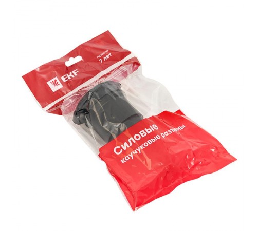 Розетка переносная с защитной крышкой каучуковая 230В 2P+PE 16A IP44 EKF PROxima  RPS-012-16-230-44  EKF