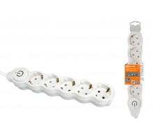 Удлинитель бытовой "Люкс" УЛ05В выкл, 5 гнезд, 1,5м, с/з, с з/ш, ПВС 3х1мм2 16А/250В бело-серый  SQ1303-0136  TDM