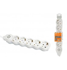 Удлинитель бытовой "Люкс" УЛ05В выкл, 5 гнезд, 1,5м, с/з, с з/ш, ПВС 3х1мм2 16А/250В бело-серый  SQ1303-0136  TDM