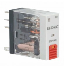 Реле миниатюрное промышленное, 2CO, ком. ток 8А, AgSnO2, напряжение 115V AC, опция: тест-кнопка+светодиод  IR-115AC-2CO-D  DKC