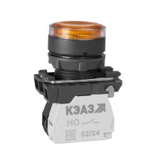 Кнопка КМЕ4610мЛ-220В-жёлтый-1но+0нз-цилиндр-индикатор-IP65  248253  КЭАЗ