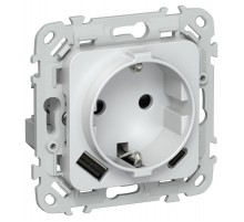 FLITE Розетка с заземлением со шторками 16А с USB A+C 20Вт быстрозажимные клеммы РСЮшс11-1-ФлЖ жемчуг  FI-R14-16-1-U22-020-K36  IEK