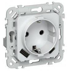 FLITE Розетка с заземлением со шторками 16А с USB A+C 20Вт быстрозажимные клеммы РСЮшс11-1-ФлЖ жемчуг  FI-R14-16-1-U22-020-K36  IEK