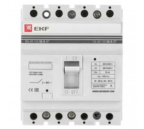 Выключатель автоматический ВА-99 125/50А 4P 25кА EKF  mccb99-125-50-4P  EKF