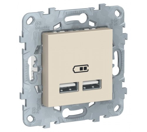 Unica New Бежевый Розетка USB, двойная, 5 В / 2100 мА  NU541844  Schneider Electric