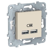 Unica New Бежевый Розетка USB, двойная, 5 В / 2100 мА  NU541844  Schneider Electric