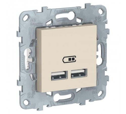 Unica New Бежевый Розетка USB, двойная, 5 В / 2100 мА  NU541844  Schneider Electric