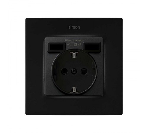 Накладка для розетки Schuko с зарядным устройством 2хUSB черного матового цвета S82 Concept  8200049-098  Simon
