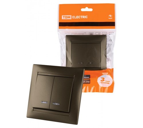 Выключатель 2 кл. с подсветкой 10А бронза "Лама"  SQ1815-0705  TDM