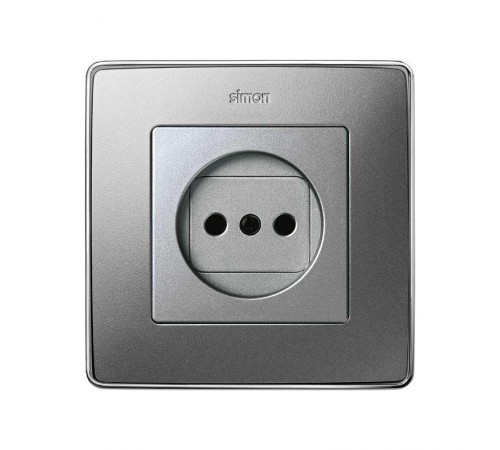 Simon 82 Накладка на розетку двухполюсную 2Р б/з, с защитными шторками, S82 Detail алюминий  82040-93  Simon