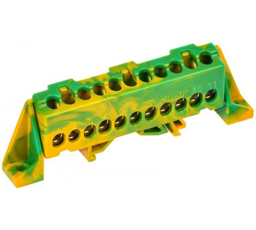 TEKFOR Шина PE "земля" в комбинированном DIN-изоляторе "Стойка" 6х9-11-ЖЗ  TF-NN10-11-DP-K52  IEK