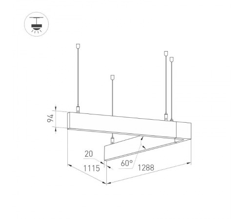 Светильник ALT-LINEAIR-ANGLE-60-FLAT-UPDOWN-DIM-1290x1115-85W Day4000 (BK, 100 deg, 230V) (arlight, IP20 Металл, 3 года)  033013  Arlight