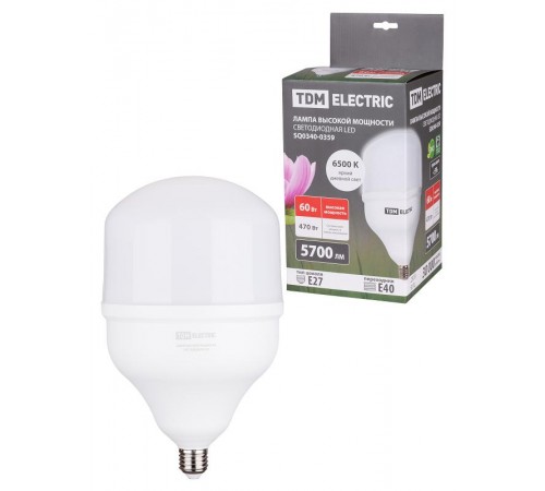 Лампа светодиодная T 60 Вт, 230 В, 6500 К, E27(160x268 мм)  SQ0340-0359  TDM