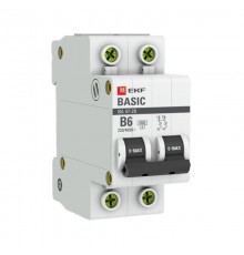 Выключатель автоматический двухполюсный 2P 6А (B) 4,5кА ВА 47-29 EKF Basicmcb4729-2-06-BEKF