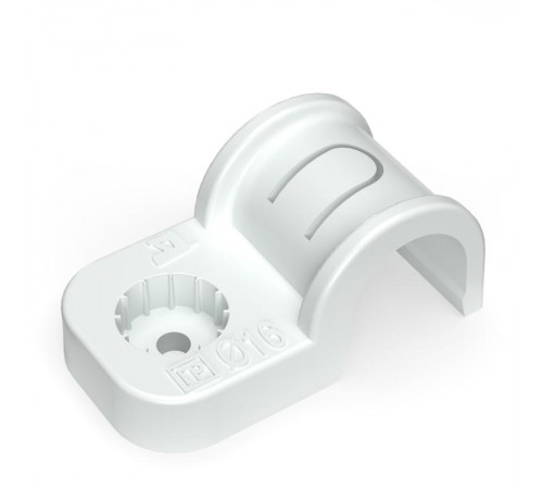 Крепеж-скоба пластиковая односторонняя для прямого монтажа белая в п/э д16 (50шт/750шт уп/кор)  PR13.0376  Промрукав