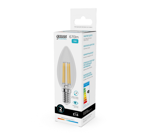 Лампа светодиодная   Filament Elementary Свеча 10W 670lm 4100К Е14 LED 1/10/100  32120  Gauss