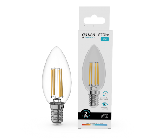 Лампа светодиодная   Filament Elementary Свеча 10W 670lm 4100К Е14 LED 1/10/100  32120  Gauss