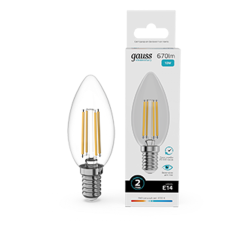 Лампа светодиодная   Filament Elementary Свеча 10W 670lm 4100К Е14 LED 1/10/100  32120  Gauss