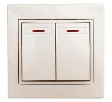 1-105-02 Intro Выключатель двойной с подсветкой, 10А-250В, IP20, СУ, Plano, сл.кость  Б0027604  Intro