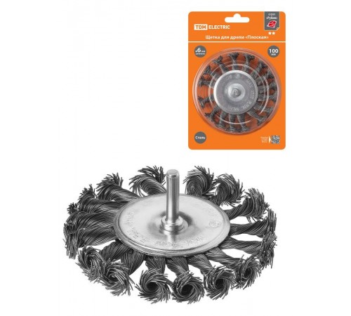 Щетка для дрели "плоская", 100 мм, плетеные пучки стальной проволоки d 0,5 мм, "Рубин",  SQ1096-0204  TDM