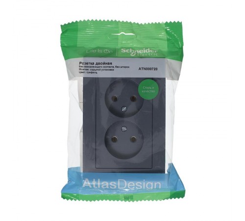 AtlasDesign Грифель Розетка без заземления двойная, 16А, (в сборе с рамкой)  ATN000720  SE