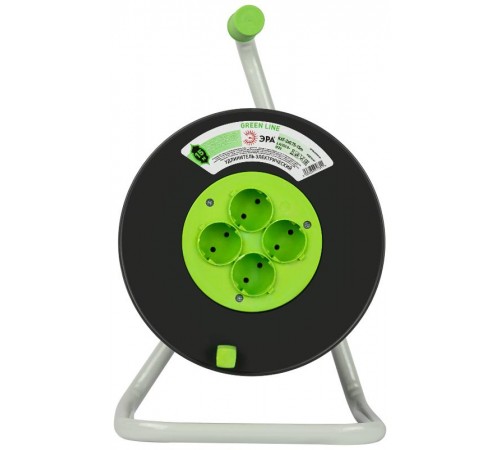 Удлинитель силовой ЭРА GREEN LINE KAT-2x0.75-15m Greenline на катушке пластик 4 розетки без заземления 15м ПВС 2x0.75мм2   Б0065052  ЭРА