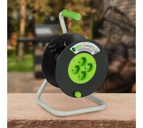 Удлинитель силовой ЭРА GREEN LINE KAT-2x0.75-15m Greenline на катушке пластик 4 розетки без заземления 15м ПВС 2x0.75мм2   Б0065052  ЭРА