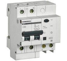 Выключатель автоматический дифференциального тока АД12 2п 63А C 100мА тип AC (4 мод)  MAD15-2-063-C-100  GENERICA