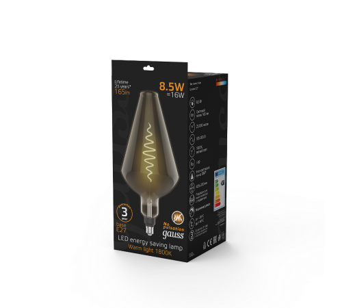 Лампа светодиодная LED Filament Vase E27 8.5W Gray 165lm 1800K 1/2  180802005  Gauss