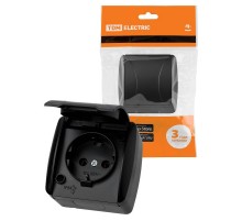 Розетка 2П+З открытой установки IP54 16А с крышкой графит "Селигер"  SQ1818-0313  TDM