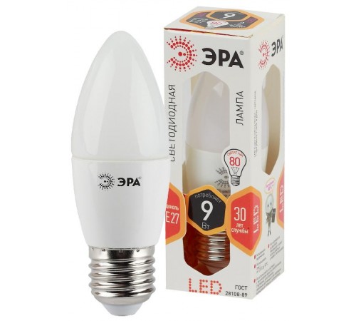 Лампа светодиодная LED 9Вт Е27 2700К smd B35-9w-827-E27  Б0027971  ЭРА