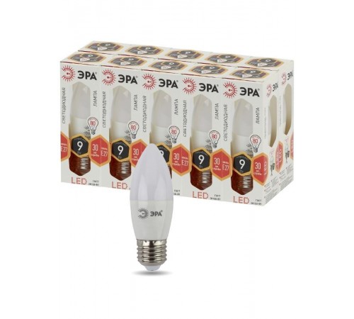 Лампа светодиодная LED 9Вт Е27 2700К smd B35-9w-827-E27  Б0027971  ЭРА