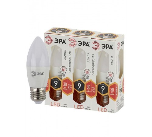Лампа светодиодная LED 9Вт Е27 2700К smd B35-9w-827-E27  Б0027971  ЭРА