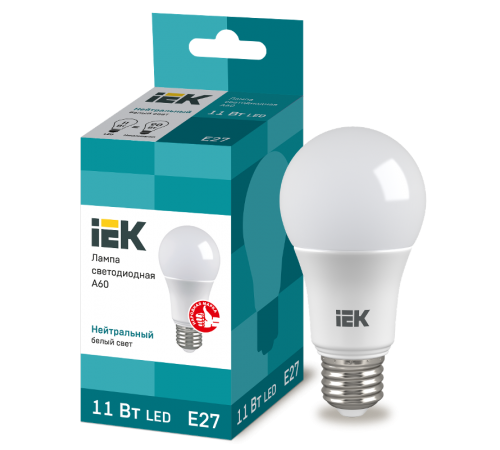 Лампа светодиодная LED 11Вт Е27 220В 4000К A60 груша  LLE-A60-11-230-40-E27  IEK
