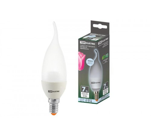 Лампа светодиодная LED 7Вт E14 230В 4000К WFС37 свеча  SQ0340-0174  TDM