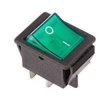 Выключатель клавишный 250V 16А (4с) ON-OFF зеленый с подсветкой  36-2332  REXANT