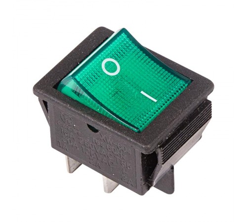 Выключатель клавишный 250V 16А (4с) ON-OFF зеленый с подсветкой  36-2332  REXANT