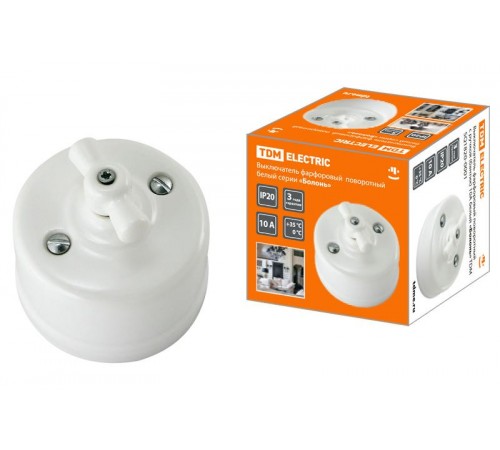 Выключатель фарфоровый поворотный с ручкой (бантик) 10А белый "Болонь"  SQ1820-0001  TDM