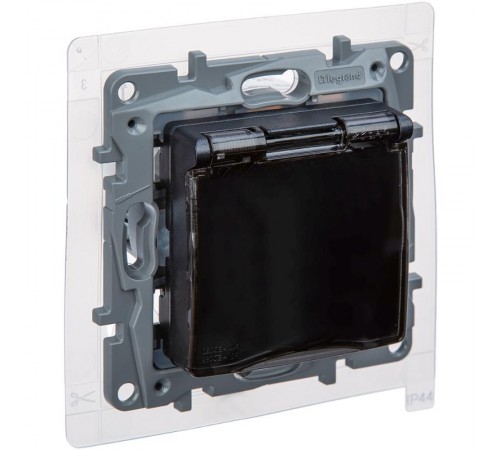 Розетка с заземлением IP44 - Legrand Etika - со шторками с защитной крышкой 16А 250В безвинтовые зажимы - антрацит  672626  Legrand