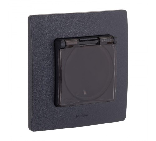 Розетка с заземлением IP44 - Legrand Etika - со шторками с защитной крышкой 16А 250В безвинтовые зажимы - антрацит  672626  Legrand