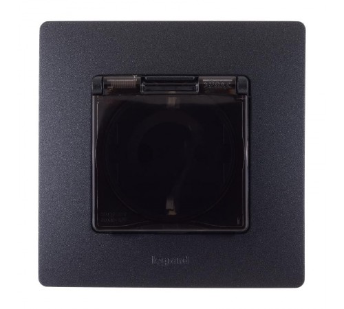 Розетка с заземлением IP44 - Legrand Etika - со шторками с защитной крышкой 16А 250В безвинтовые зажимы - антрацит  672626  Legrand