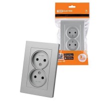 Розетка двойная 2П 10А 250В с защ. шт. серебр. металлик "Сенеж"   SQ1816-0235  TDM